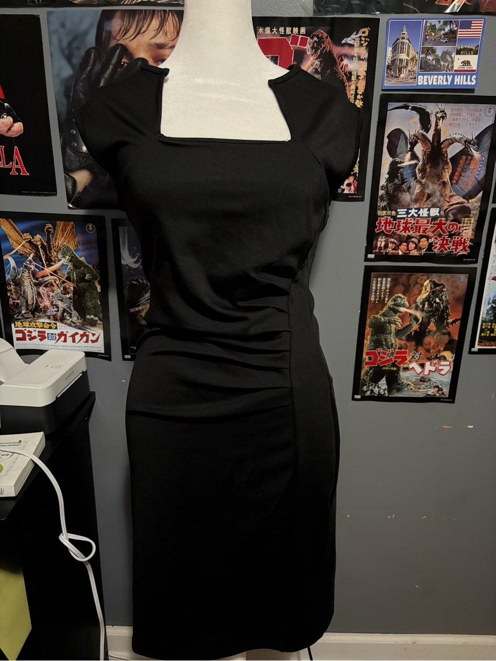 Black square neck dress